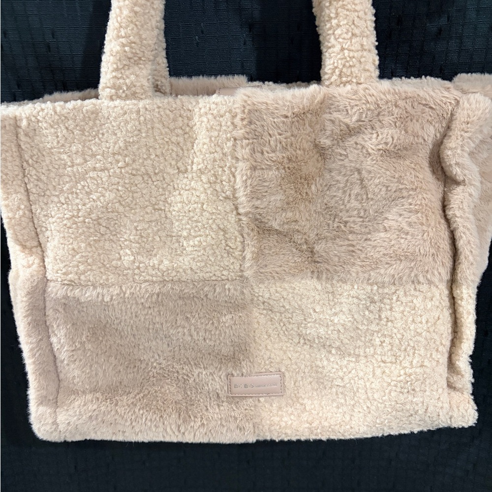 Bcbgeneration Beige Sherpa Tote - Patchwork Neutr… - image 1